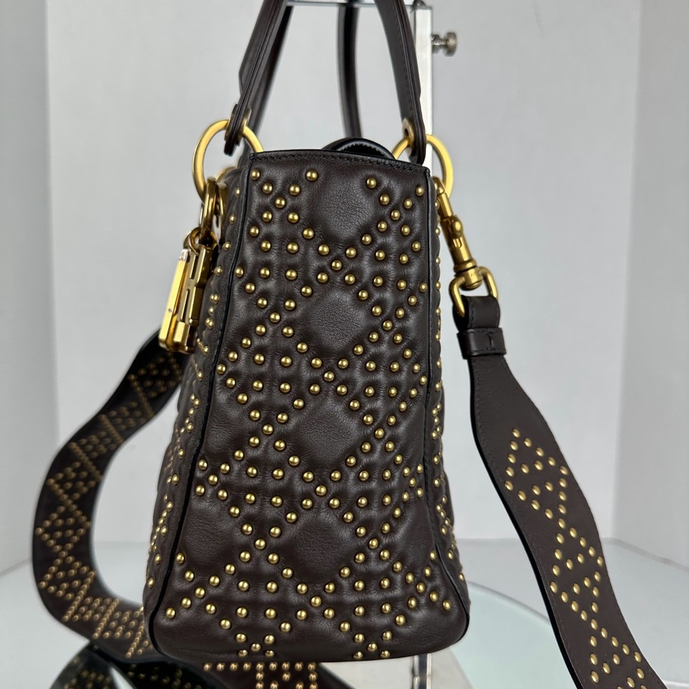 Pymt-3-LADY DIOR LEATHER TOTE BAG ORIGINAL STRAP DRK BRN GHW MED - Picture 4 of 14